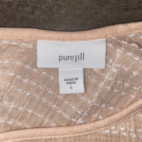 Pure Jill Cotton Short Sleeve Oversized Embroidered Blouse Size Large Peach - Picture 9 of 13